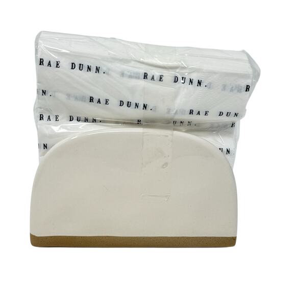 Rae Dunn By Magenta White Ceramic HOLD Napkin Holder With Printed Napkins NEW - Picture 3 of 7